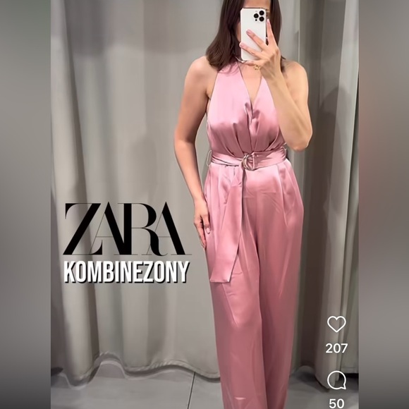 ZARA SATIN EFFECT JUMPSUIT WITH BELT - Picture 12 of 16